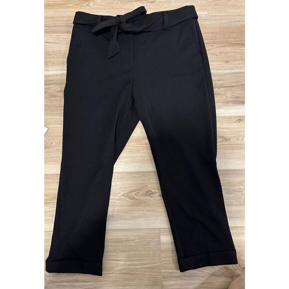 Loft Petit Devin Tie Waist Pants Women's 10P Black Sash Cropped Leg New w/Tags - Picture 2 of 7